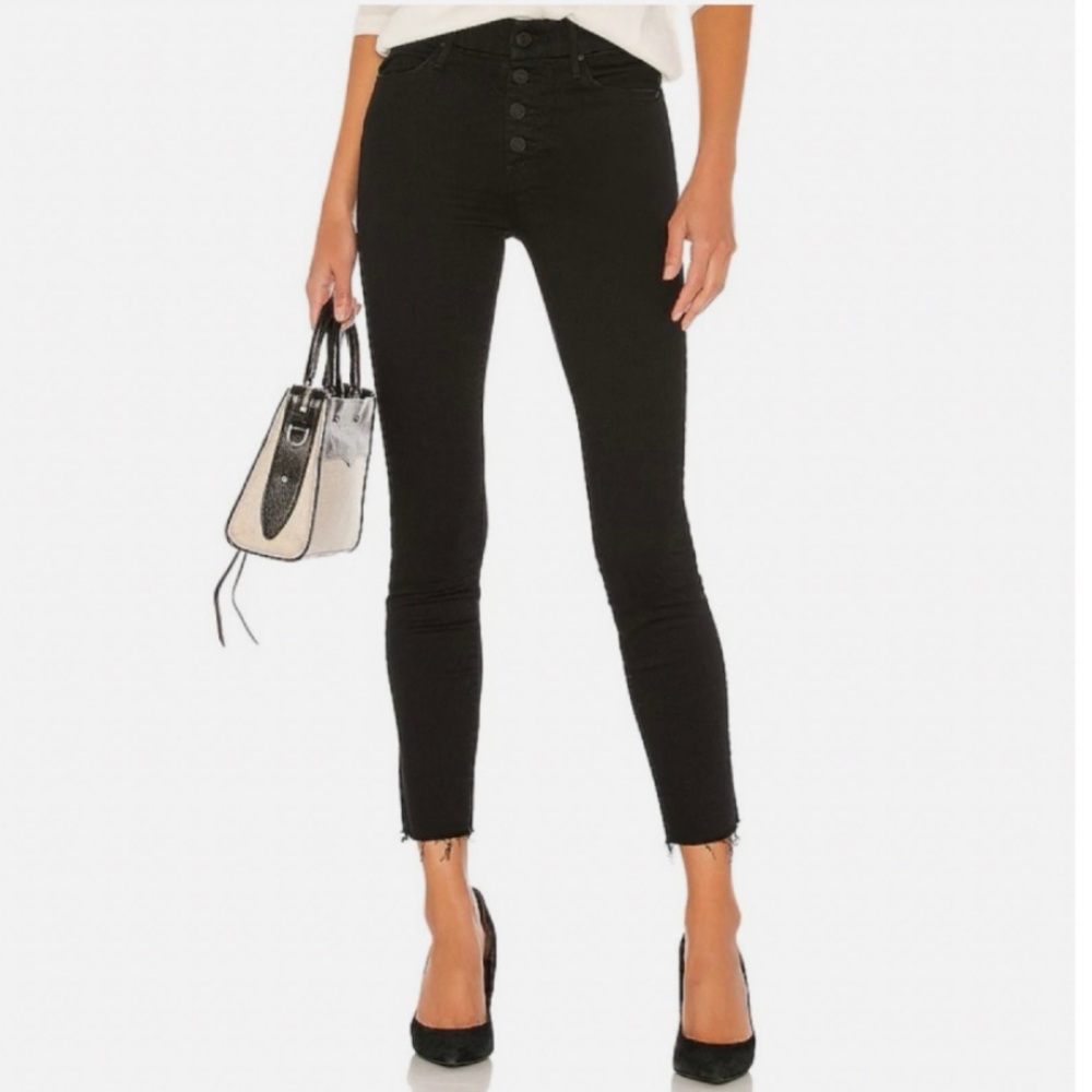 Mother The Pixie Ankle Fray Jeans Woman’s 27 Not Guilty Black Stretch Trendy